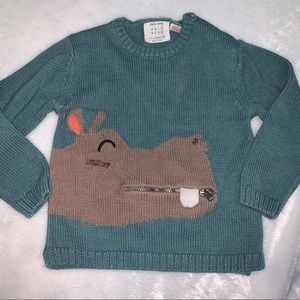 Zara Knit Teal Hippo Pullover Sweater 2-3 Years
